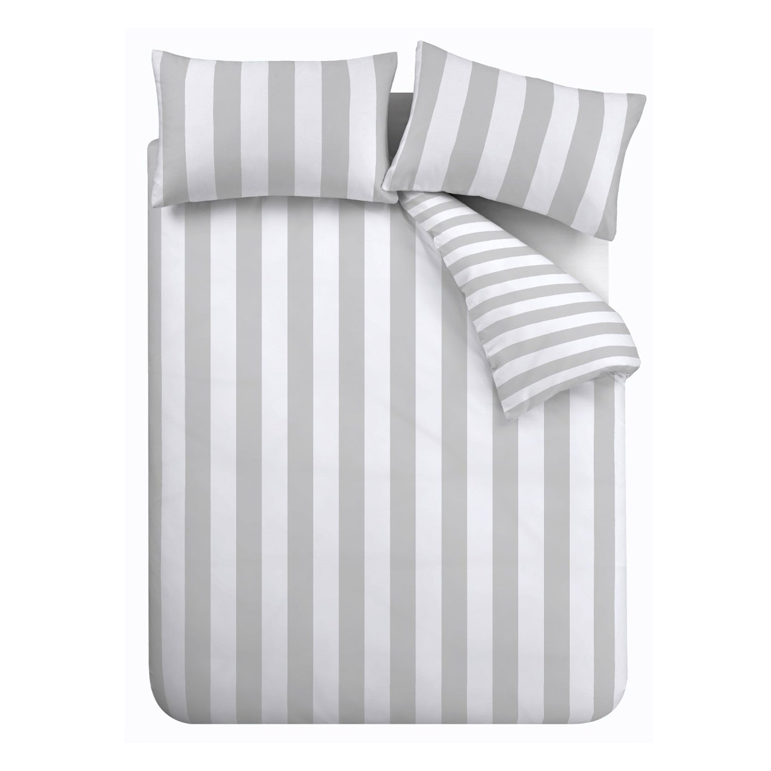 Catherine Lansfield Cove Stripe Duvet Cover Bedding Set Silver