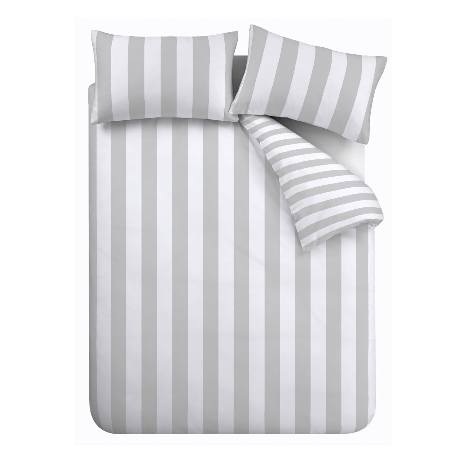 Catherine Lansfield Cove Stripe Duvet Cover Bedding Set Silver