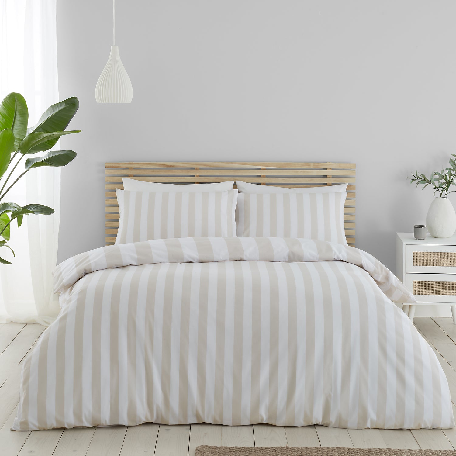 Catherine Lansfield Cove Stripe Duvet Cover Bedding Set Natural