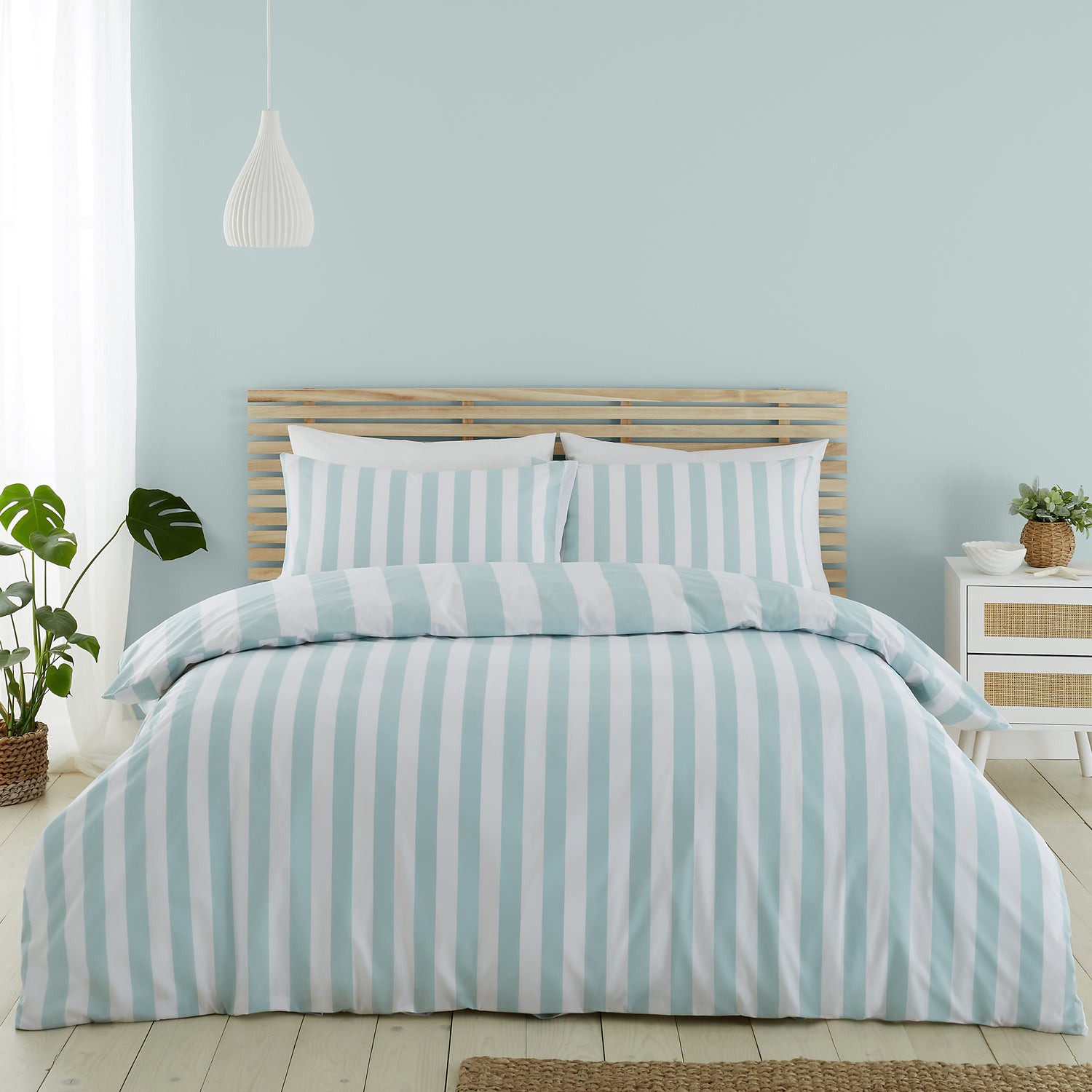 Catherine Lansfield Cove Stripe Duvet Cover Bedding Set Seafoam Blue