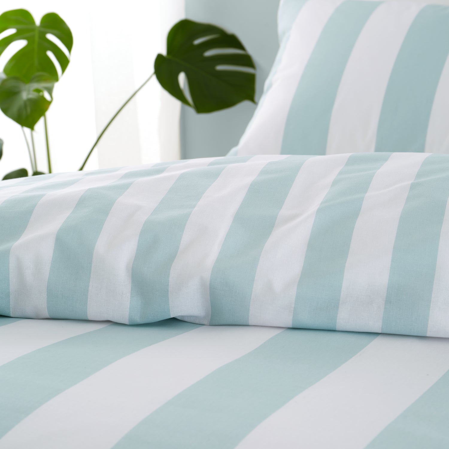 Catherine Lansfield Cove Stripe Duvet Cover Bedding Set Seafoam Blue