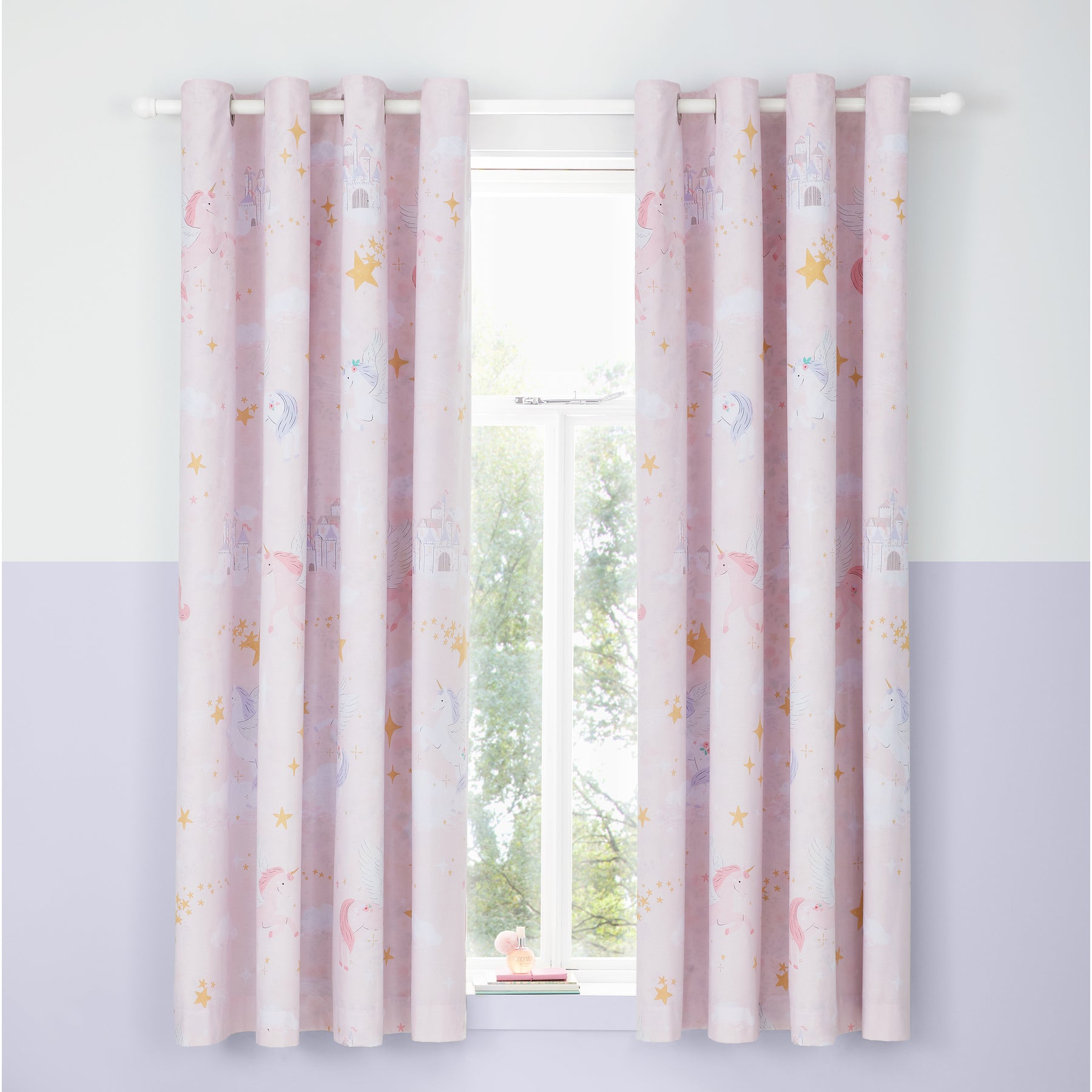 Catherine Lansfield Fairytale Unicorn 66'' x 72'' Ready Made Eyelet Curtains Pink