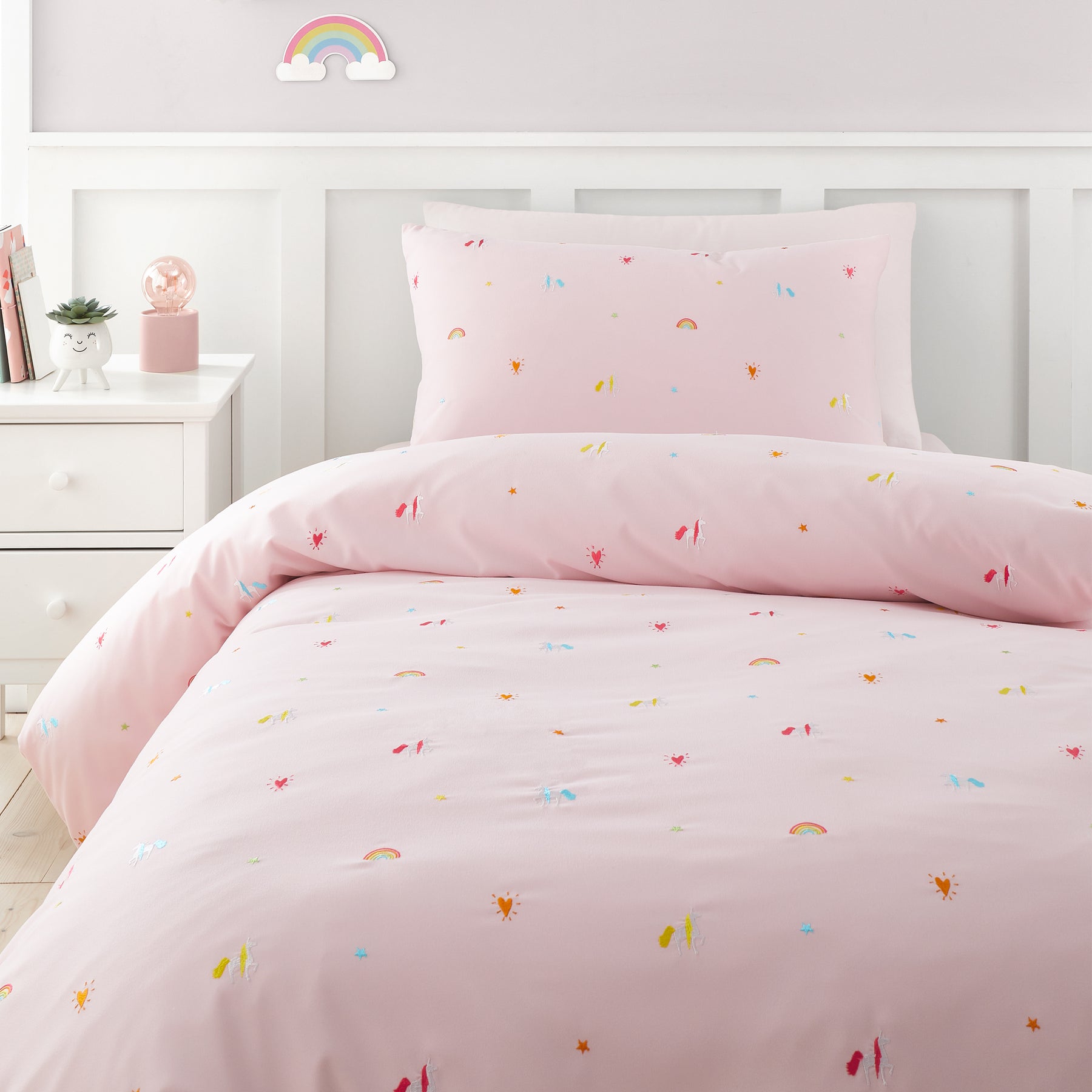 Catherine Lansfield Embroidered Unicorn Bedding Set Pink