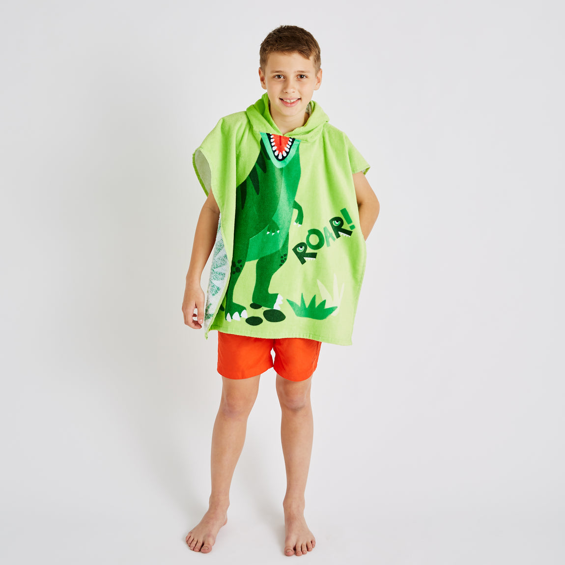 Catherine Lansfield Dinosaur 60cm x 120cm Hooded Poncho Towel Green