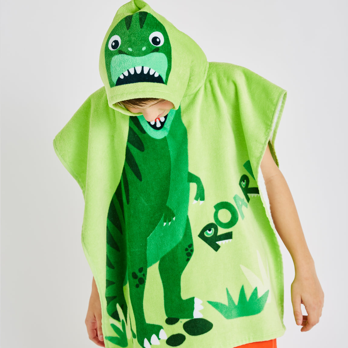 Catherine Lansfield Dinosaur 60cm x 120cm Hooded Poncho Towel Green