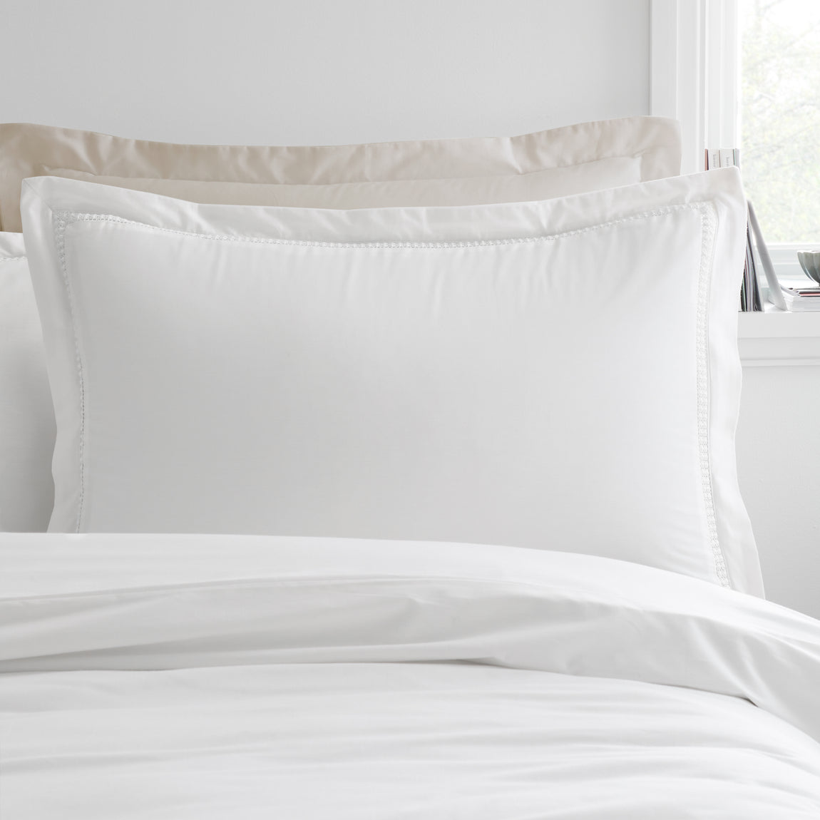 Bianca Oxford Lace Trim Duvet Cover Bedding Set White