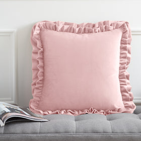 Catherine Lansfield So Soft Velvet Touch Double Frill Filled Cushion 43cm x 43cm Blush