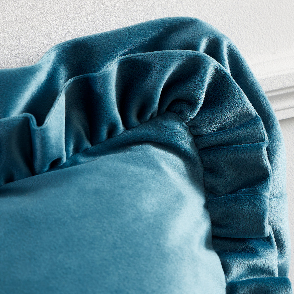 Catherine Lansfield So Soft Velvet Touch Double Frill Filled Cushion 43cm x 43cm Teal