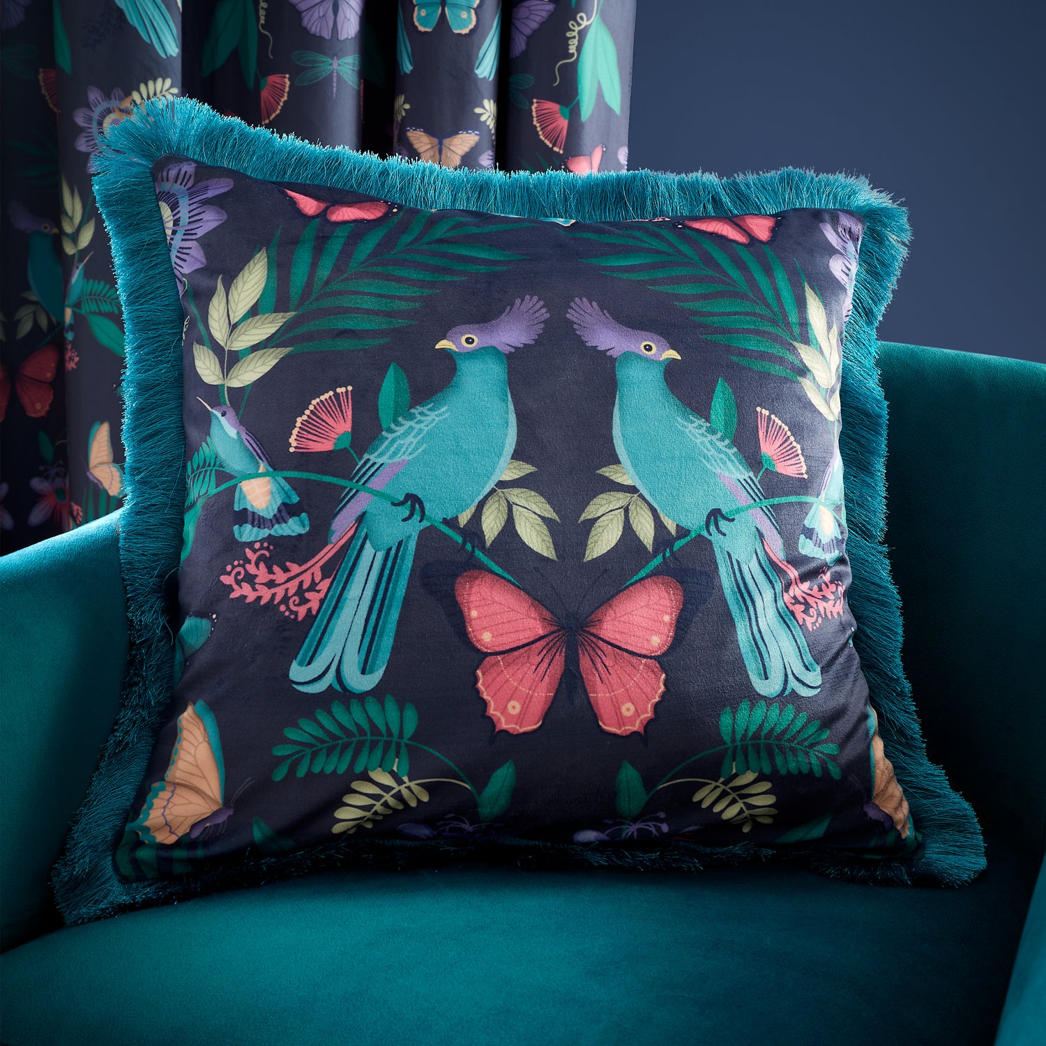 Catherine Lansfield Mya Filled Cushion 45cm x 45cm Navy Blue
