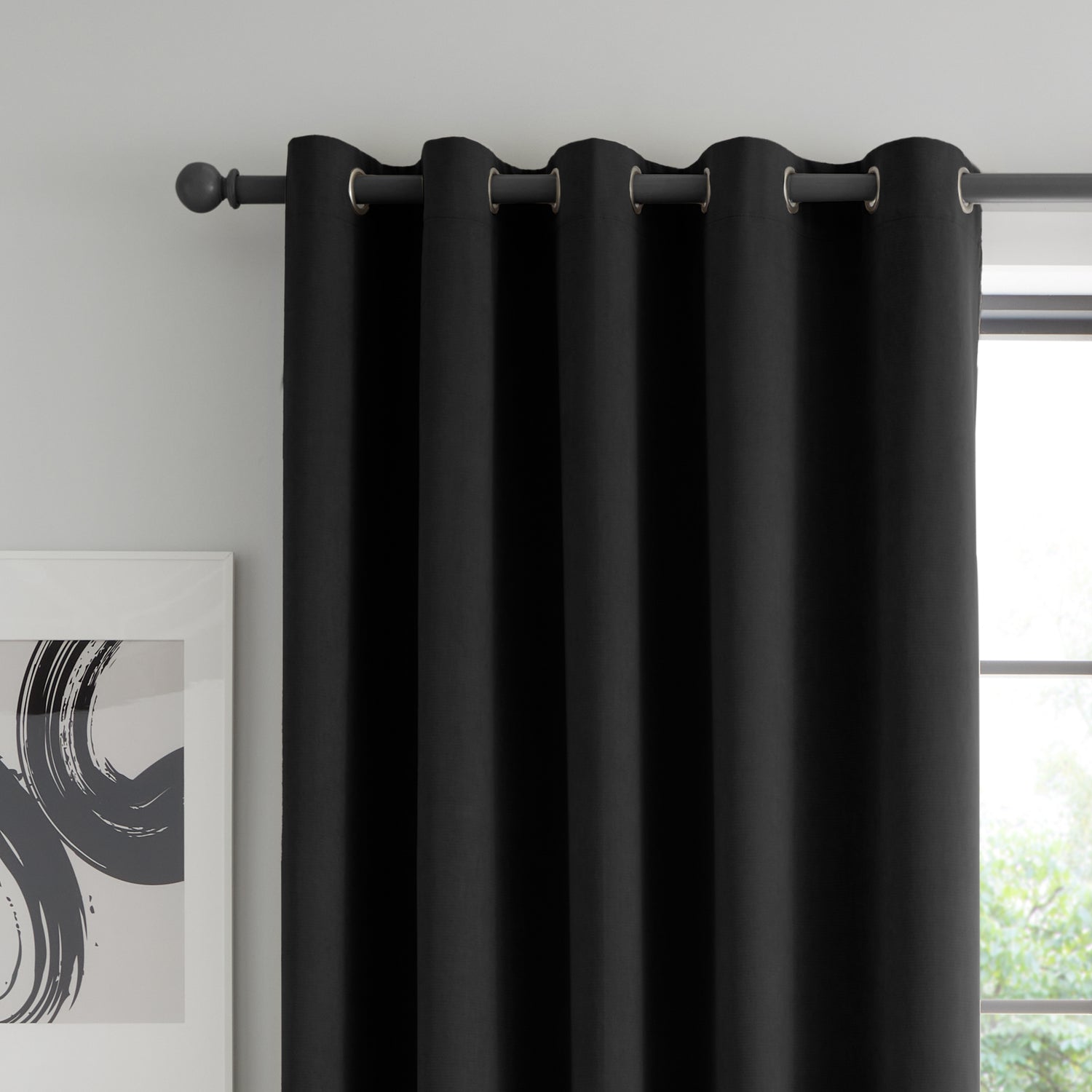 Catherine Lansfield Wilson Velvet Thermal Ready Made Eyelet Blackout Curtains Black