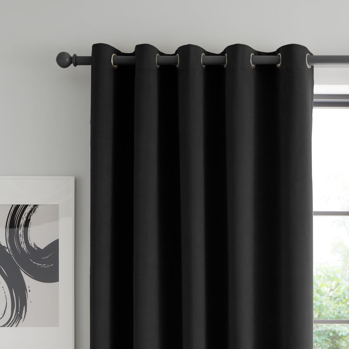 Catherine Lansfield Wilson Velvet Thermal Ready Made Eyelet Blackout Curtains Black