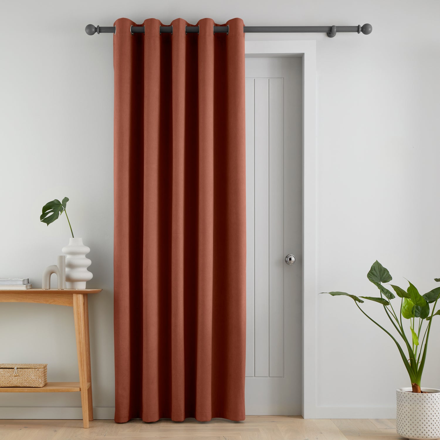 Catherine Lansfield Wilson Velvet Thermal Ready Made Eyelet Door Curtain Terracotta