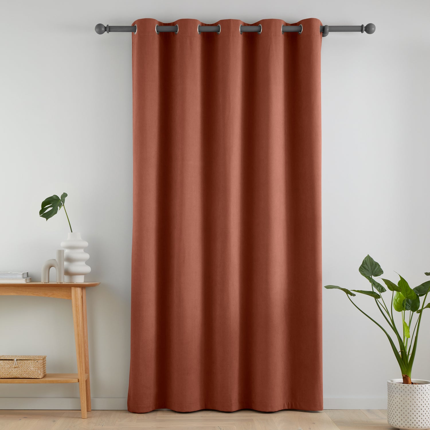 Catherine Lansfield Wilson Velvet Thermal Ready Made Eyelet Door Curtain Terracotta