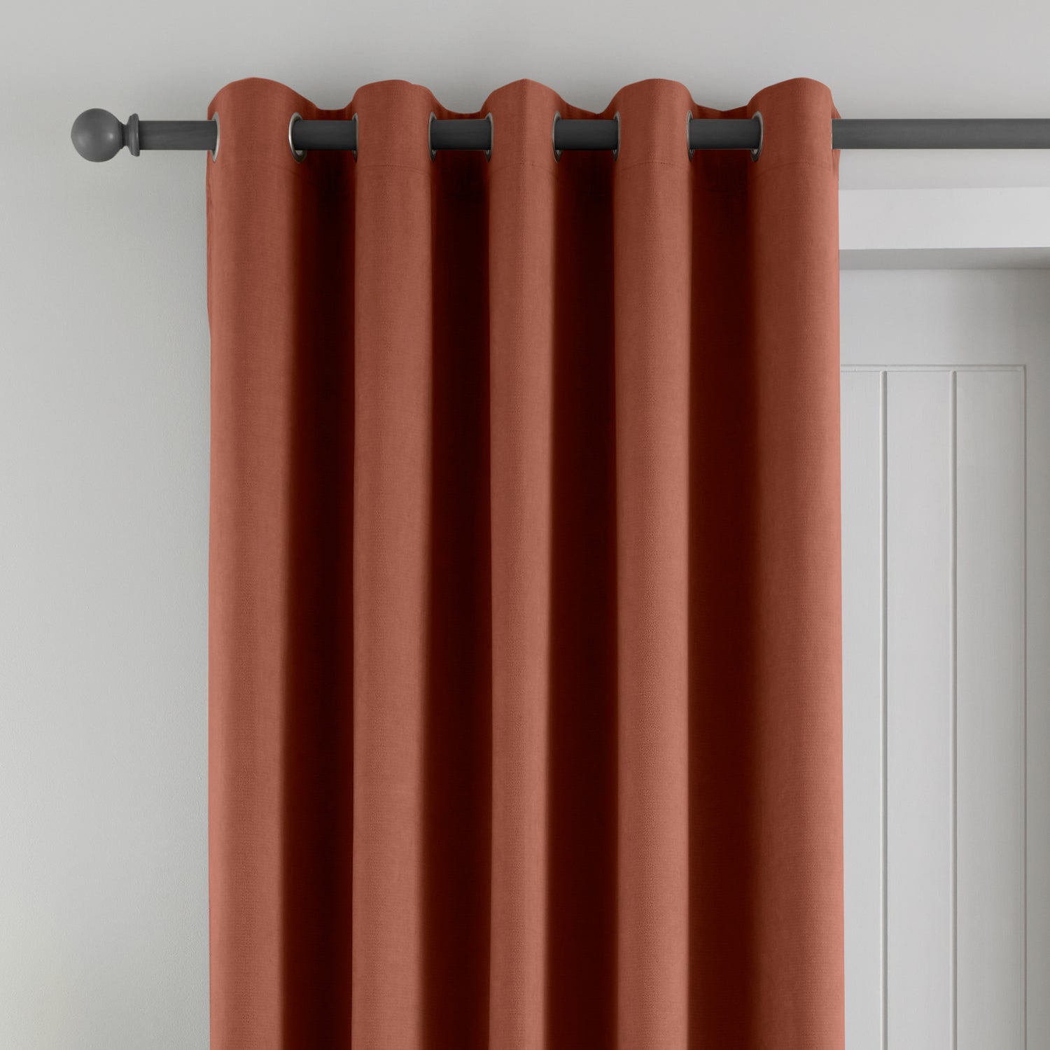 Catherine Lansfield Wilson Velvet Thermal Ready Made Eyelet Door Curtain Terracotta