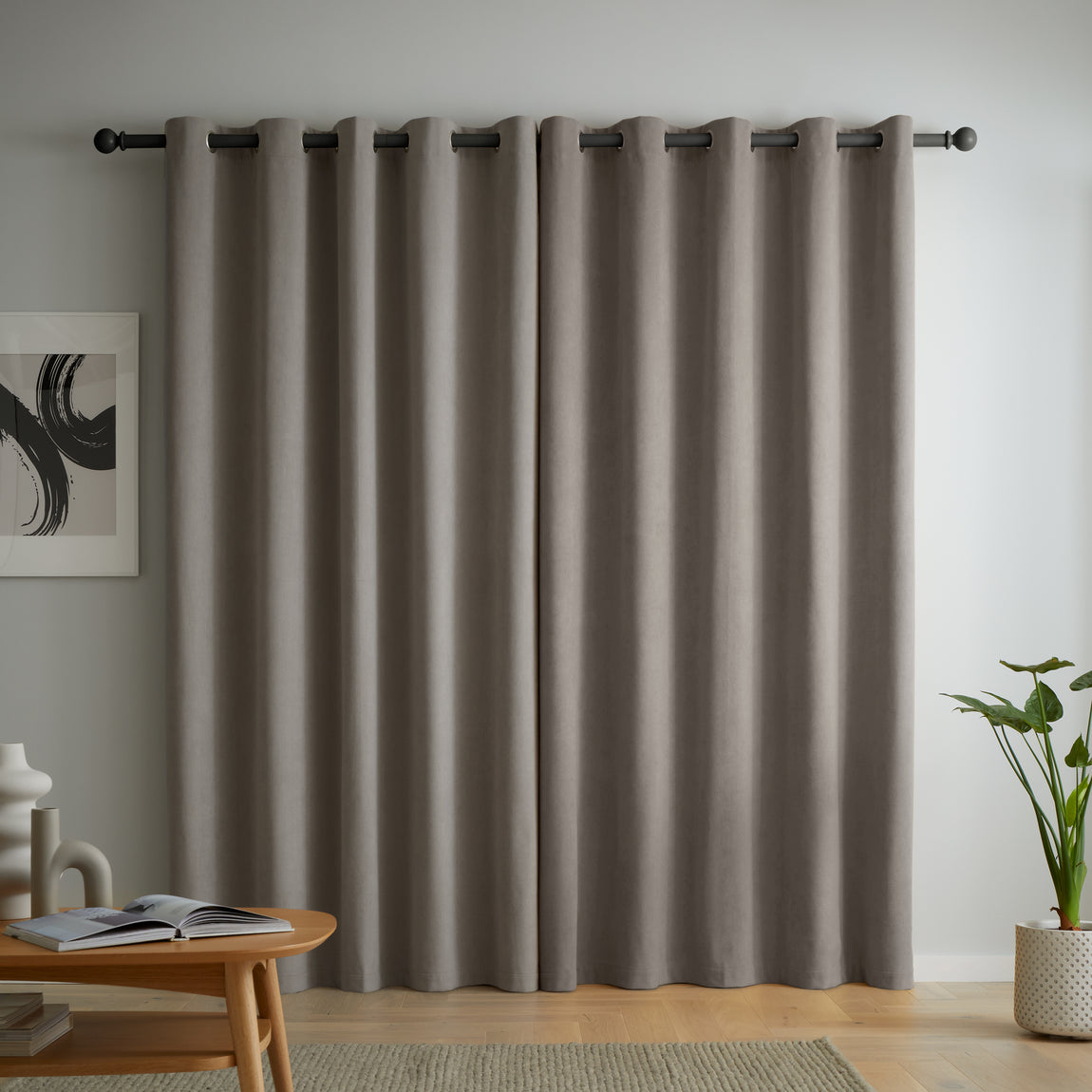 Catherine Lansfield Wilson Velvet Thermal Ready Made Eyelet Blackout Curtains Grey