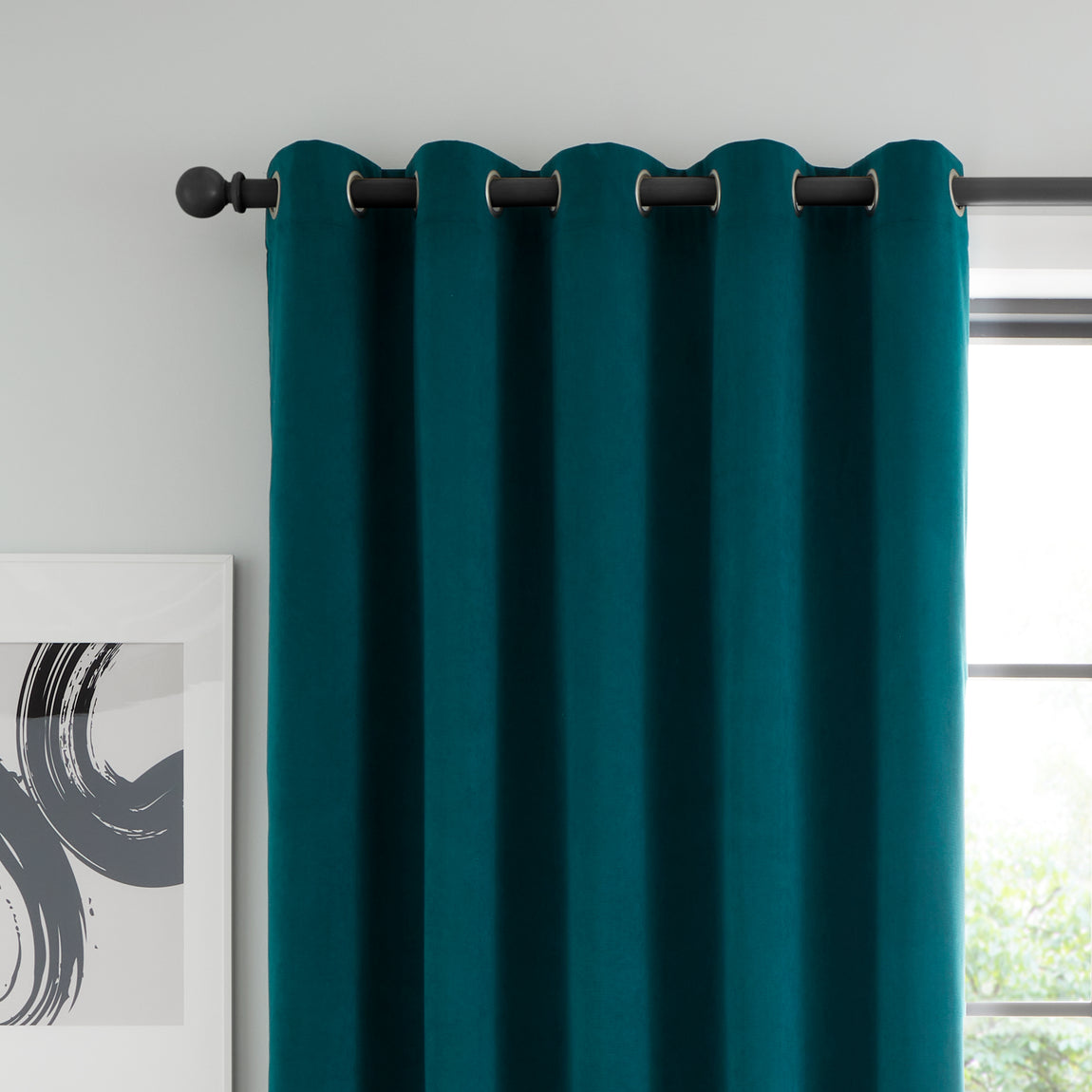 Catherine Lansfield Wilson Velvet Thermal Ready Made Eyelet Door Curtain Green