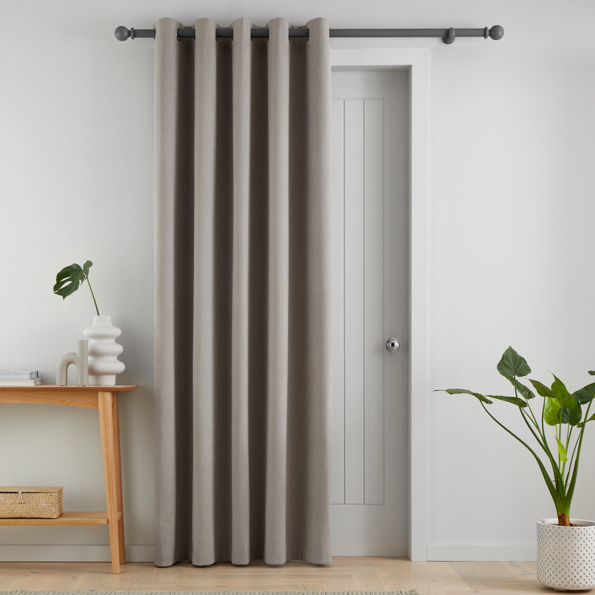 Catherine Lansfield Wilson Velvet Thermal Ready Made Eyelet Door Curtain Grey