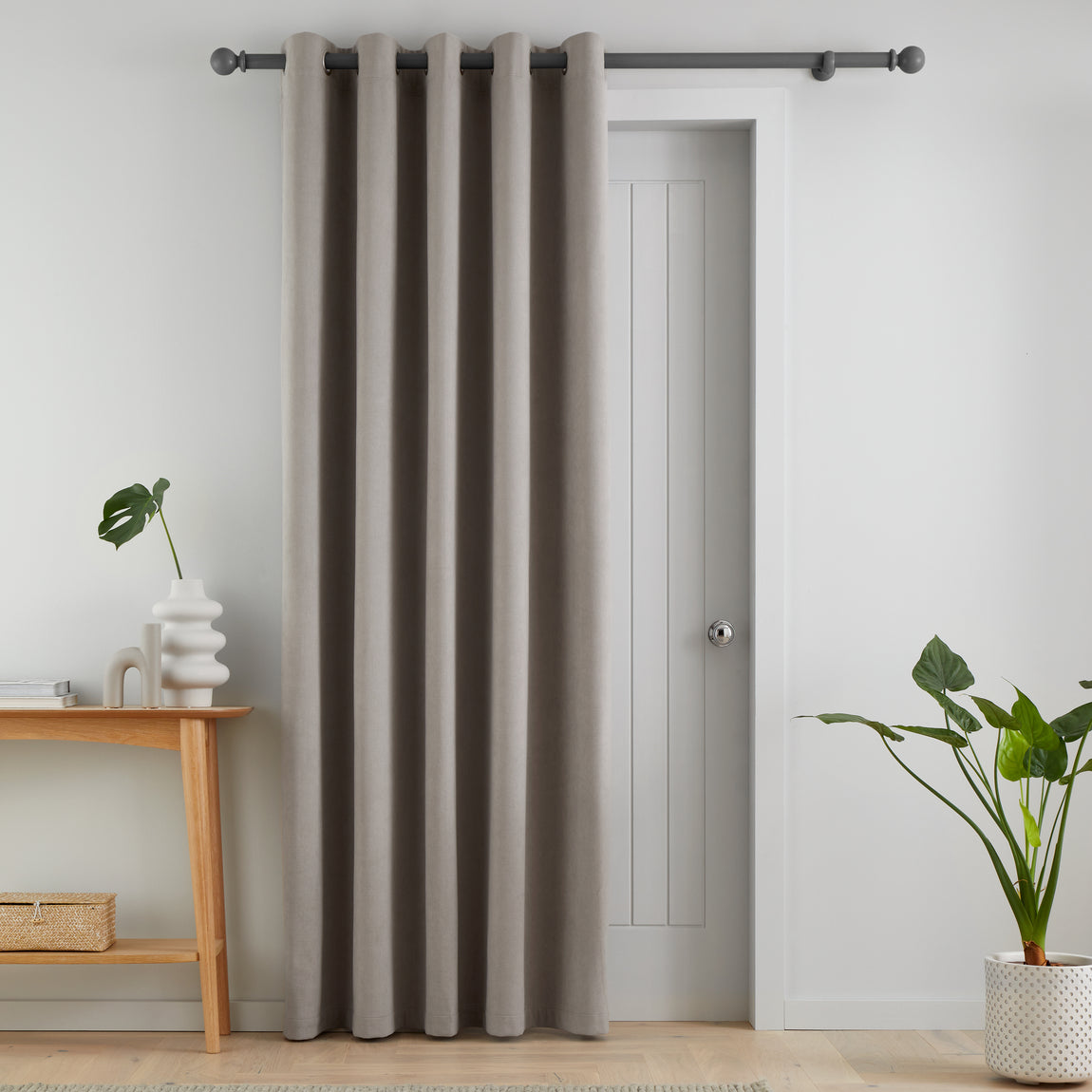 Catherine Lansfield Wilson Velvet Thermal Ready Made Eyelet Door Curtain Grey