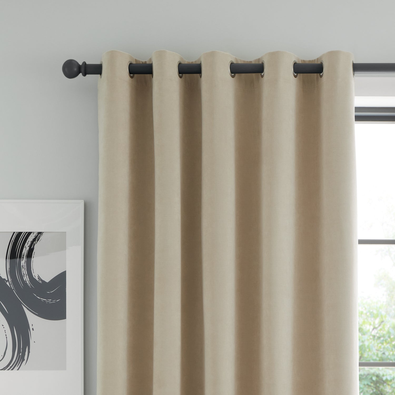 Catherine Lansfield Wilson Velvet Thermal Ready Made Eyelet Door Curtain Natural