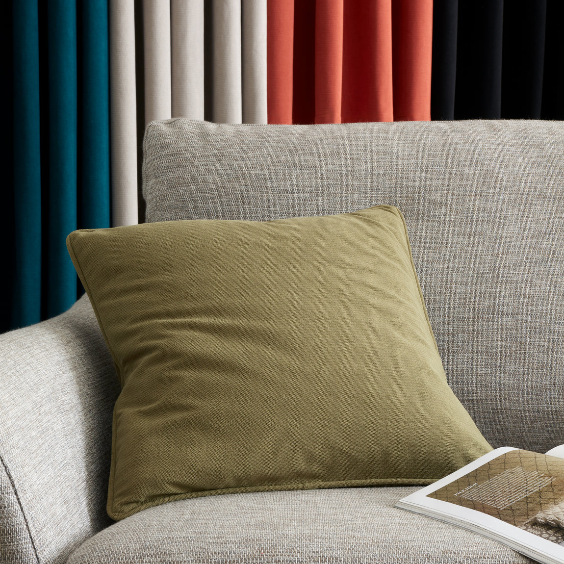 Catherine Lansfield Wilson Velvet Filled Cushion 45cm x 45cm Olive