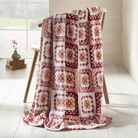 Catherine Lansfield Crochet Print 130cm x 170cm Throw Pink