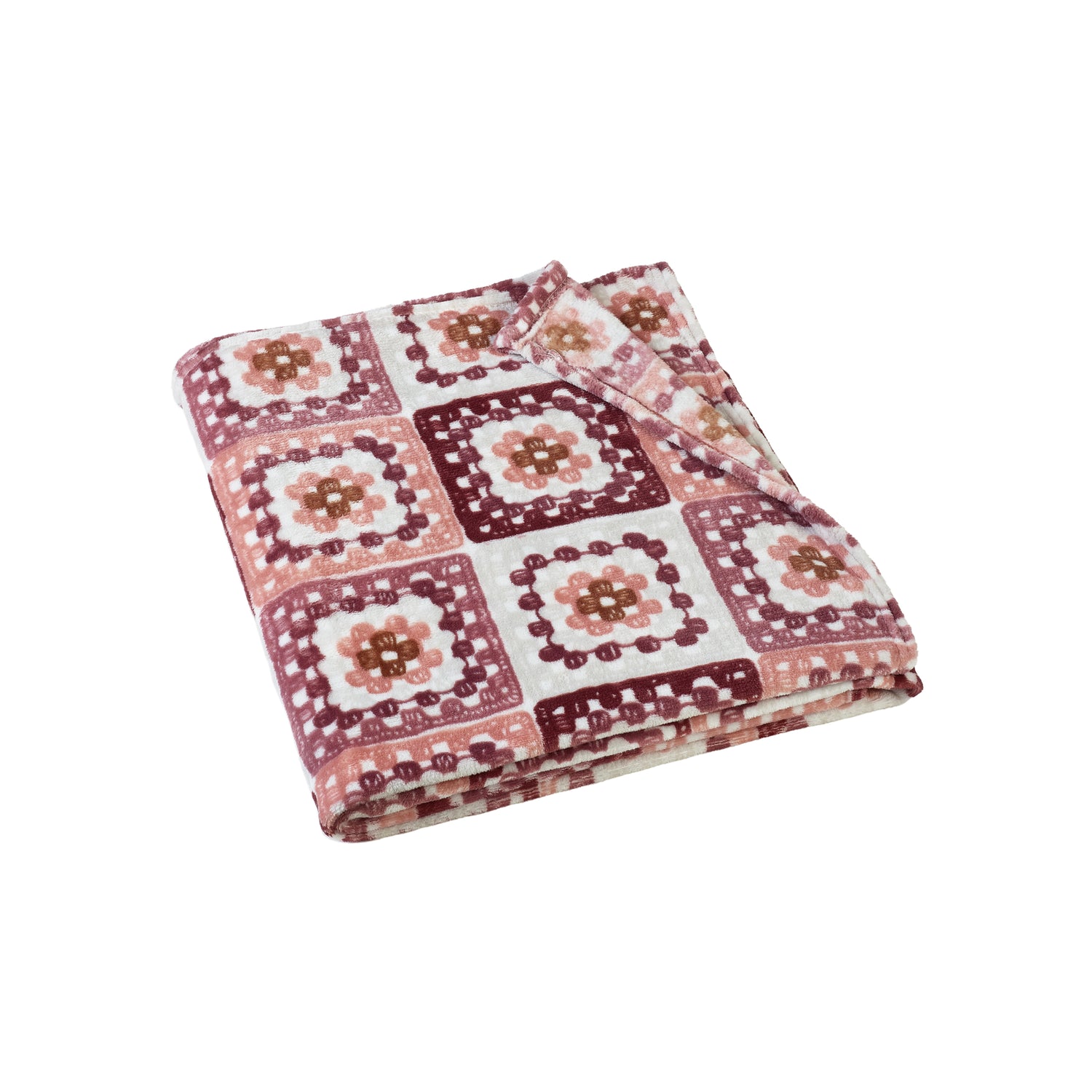 Catherine Lansfield Crochet Print 130cm x 170cm Throw Pink
