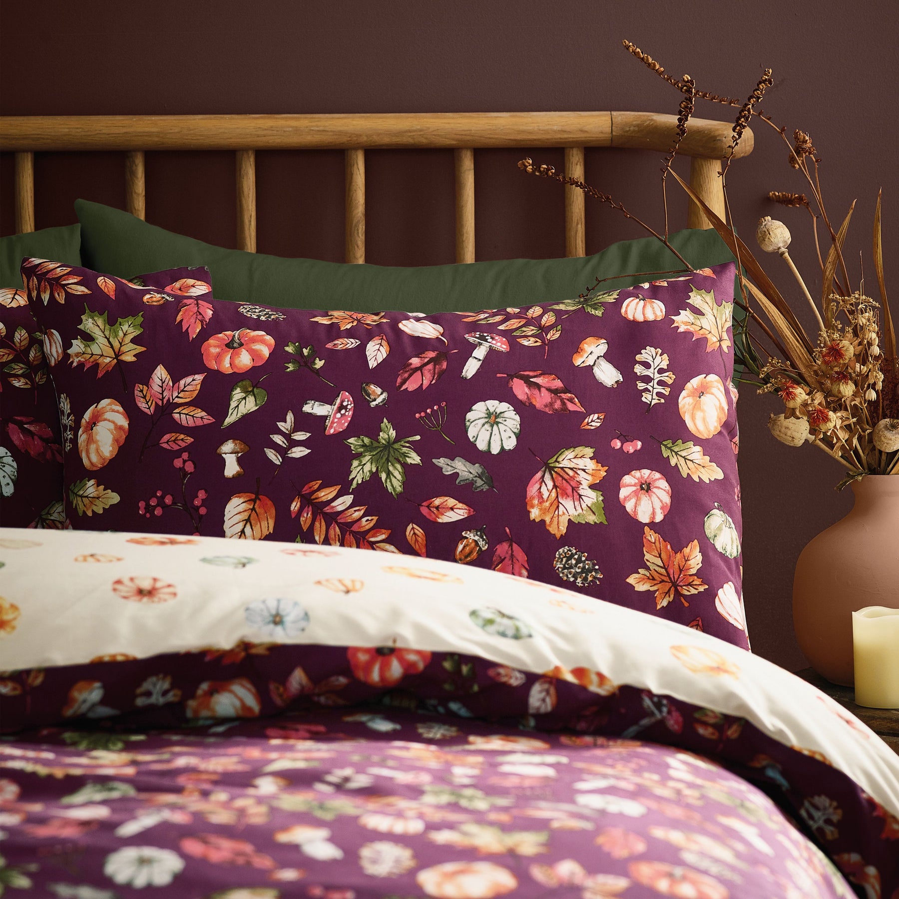 Catherine Lansfield Autumn Pumpkins Duvet Cover Bedding Set Plum