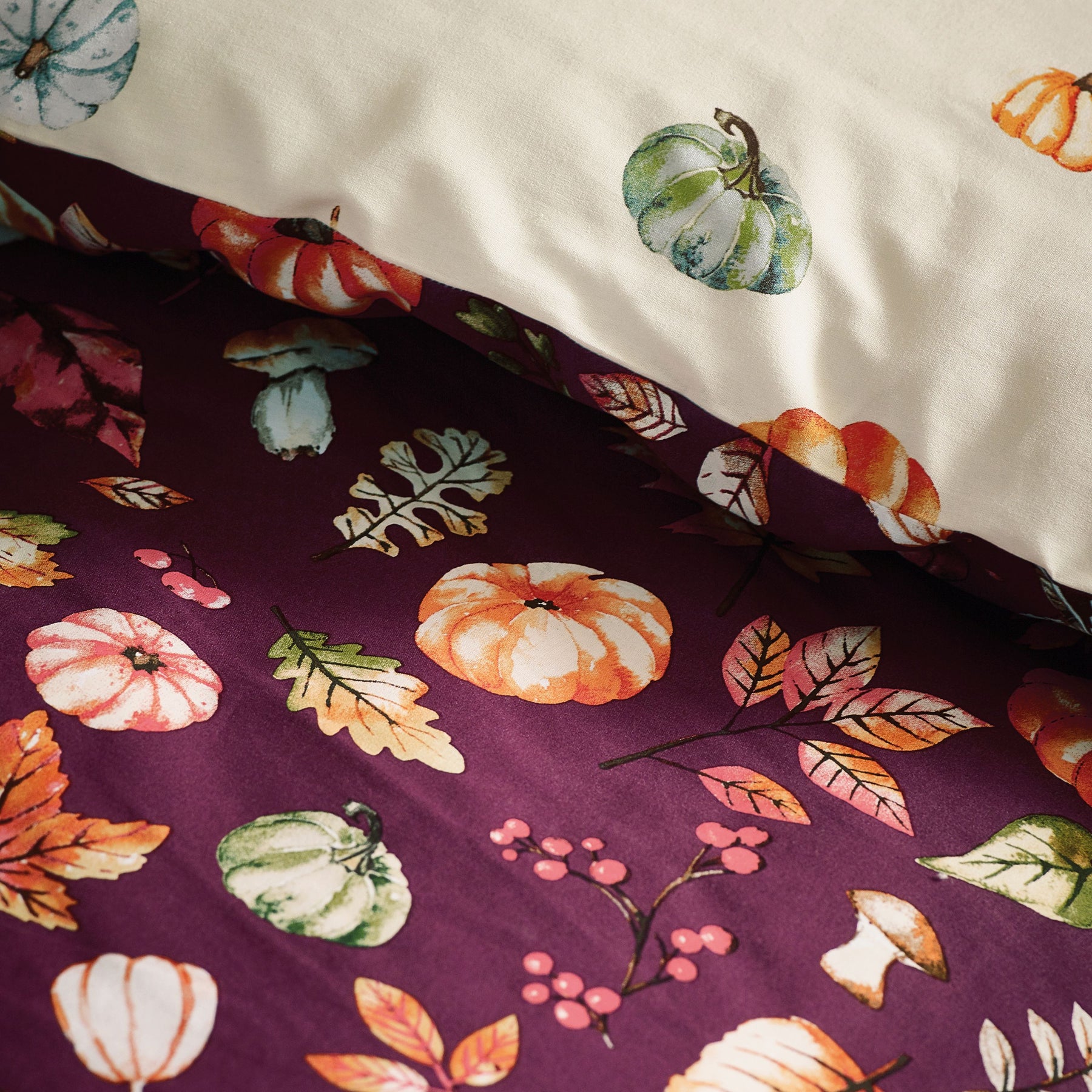 Catherine Lansfield Autumn Pumpkins Duvet Cover Bedding Set Plum