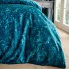 Bridgerton Regal Birds Velvet Damask Duvet Cover Bedding Set Teal