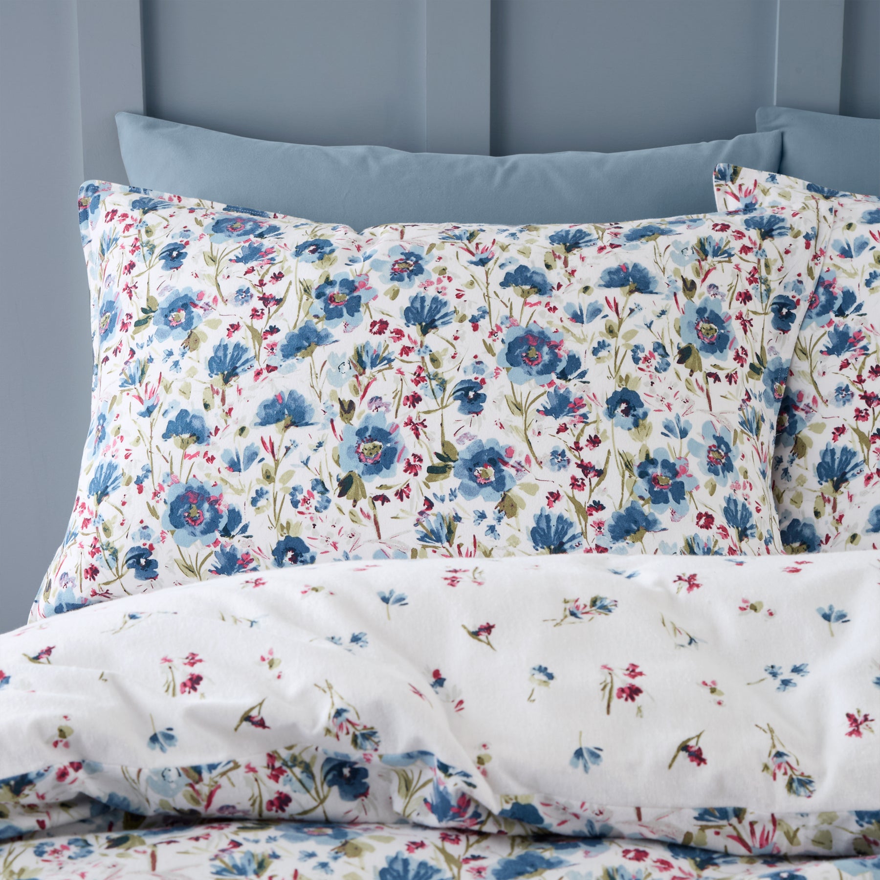 Bianca Brushed Ophelia Floral Duvet Cover Bedding Set Blue