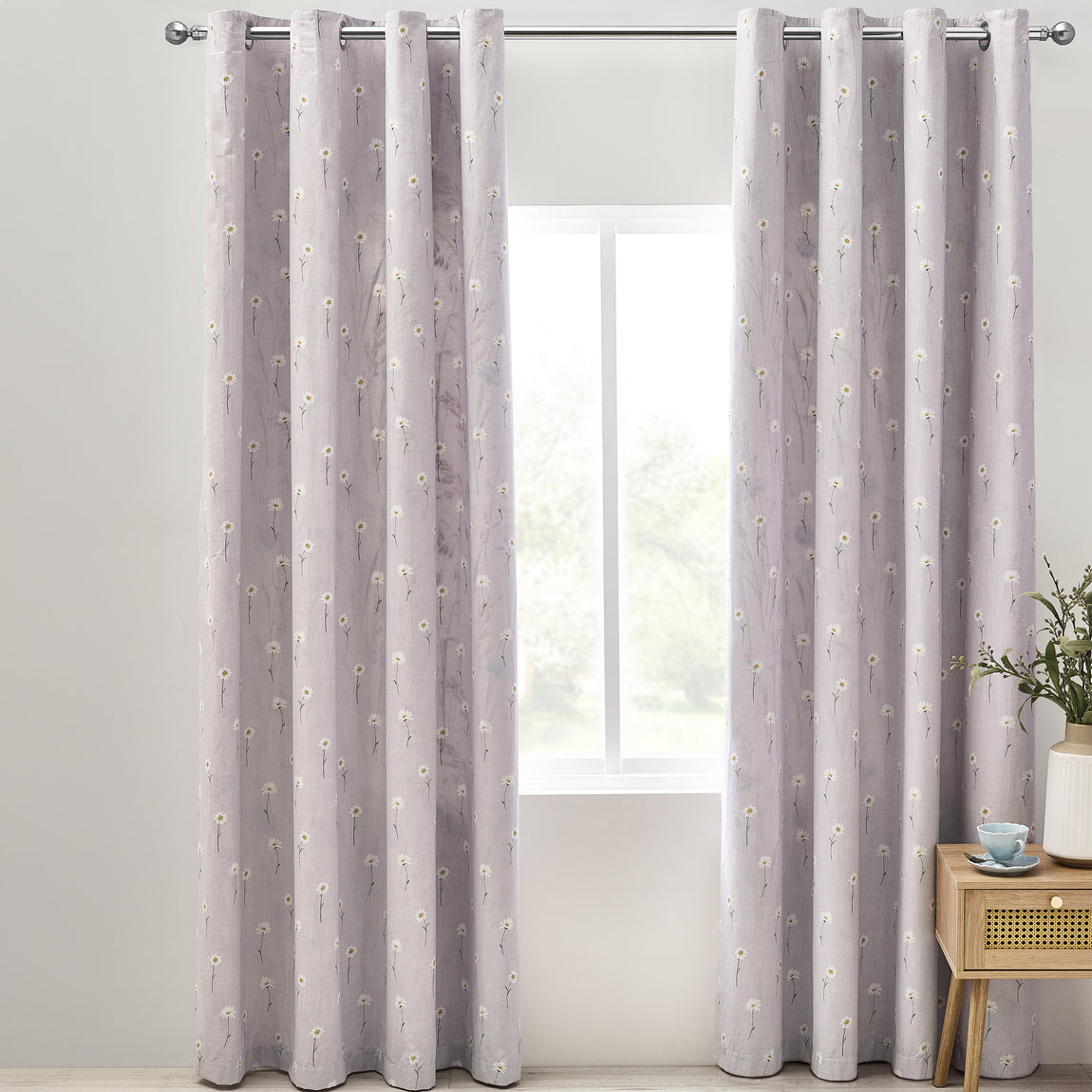 Catherine Lansfield Grasmere Floral Ready Made Eyelet Curtains 66'' x 90'' Lilac