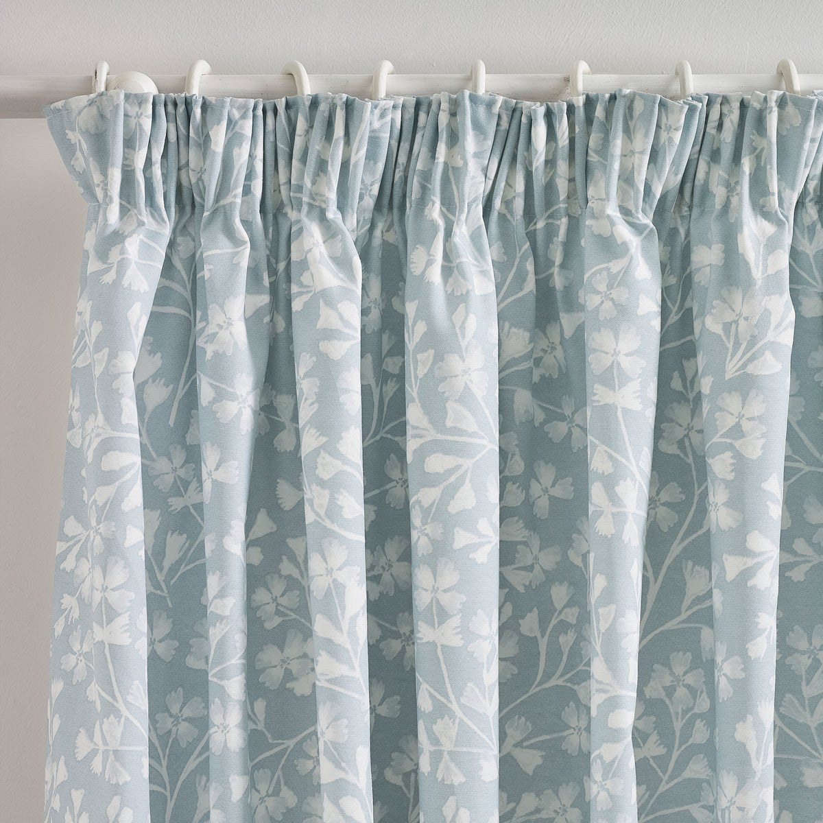 Catherine Lansfield Brooke Floral Ready Made Pencil Pleat Curtains Duckegg
