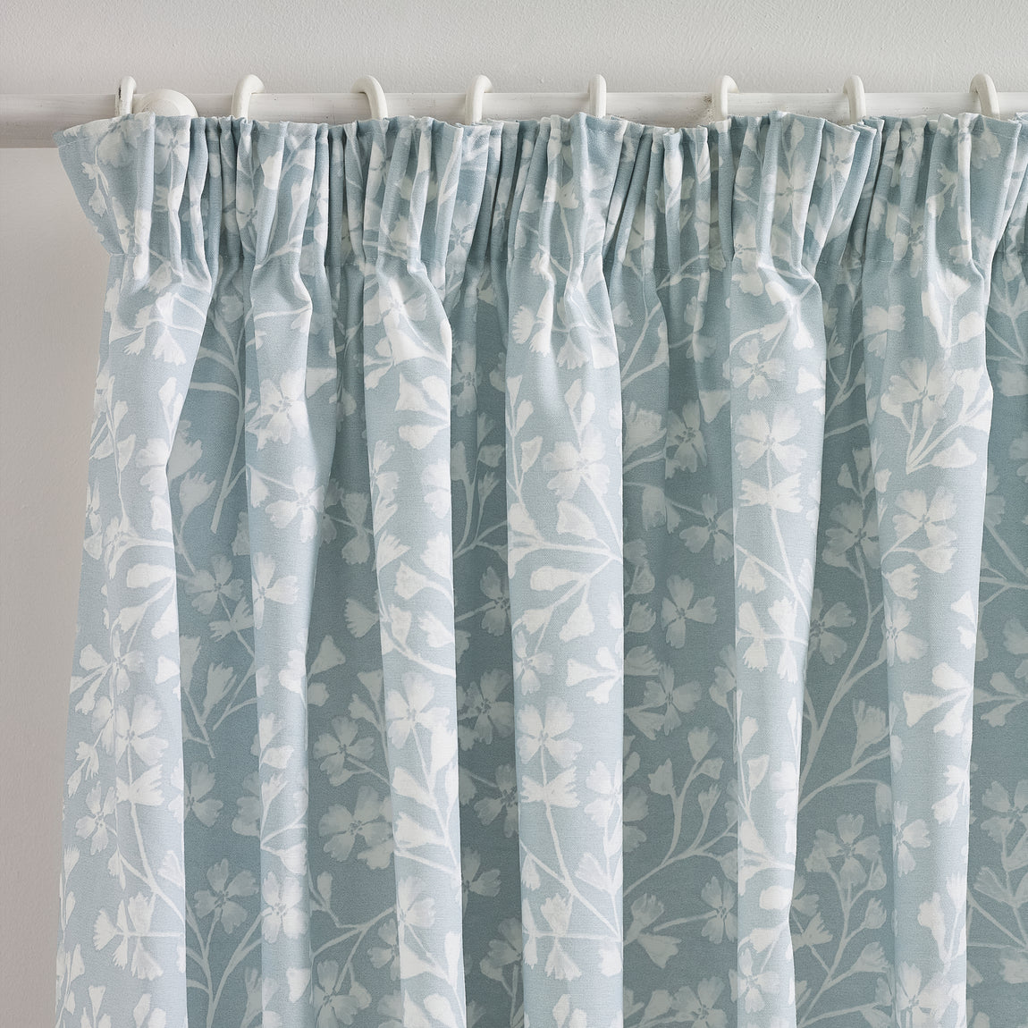 Catherine Lansfield Brooke Floral Ready Made Pencil Pleat Curtains Duckegg