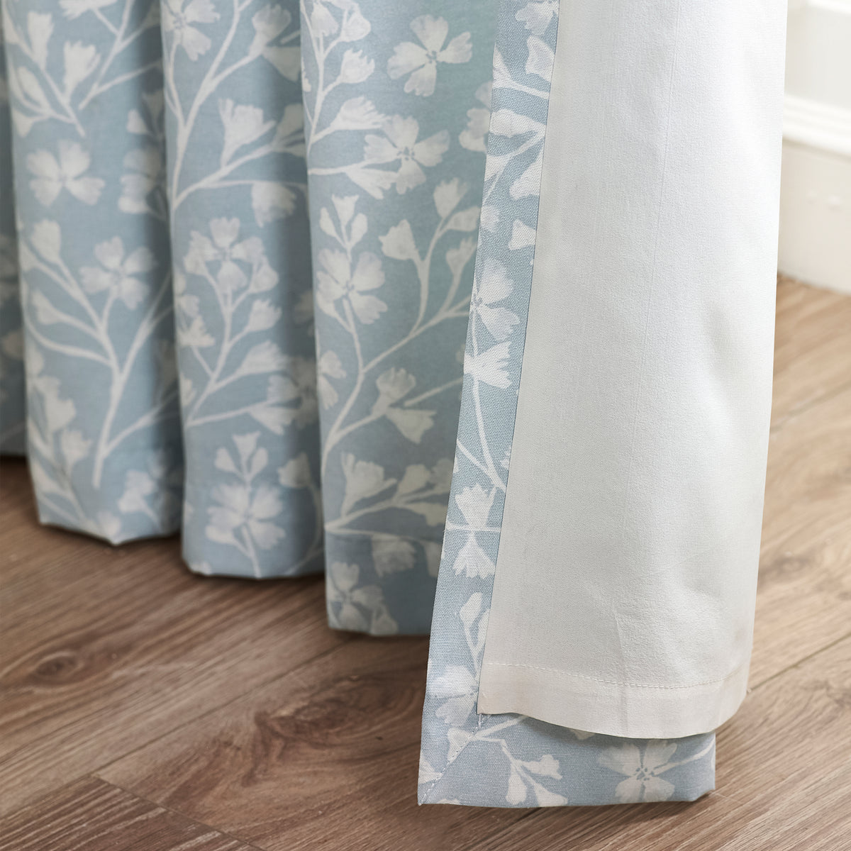 Catherine Lansfield Brooke Floral Ready Made Pencil Pleat Curtains Duckegg