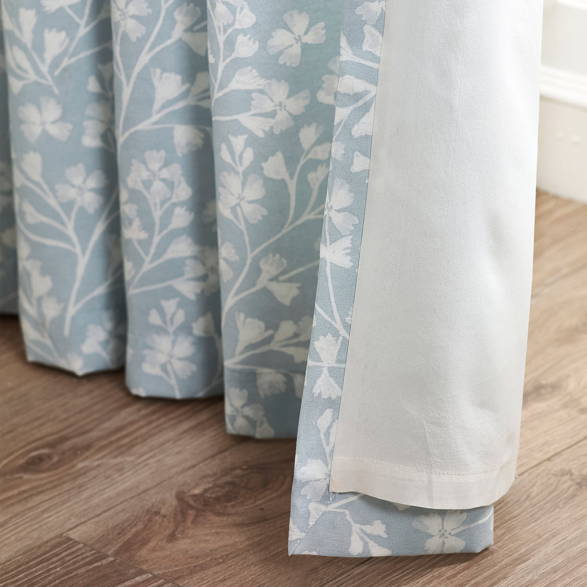 Catherine Lansfield Brooke Floral Ready Made Pencil Pleat Curtains Duckegg