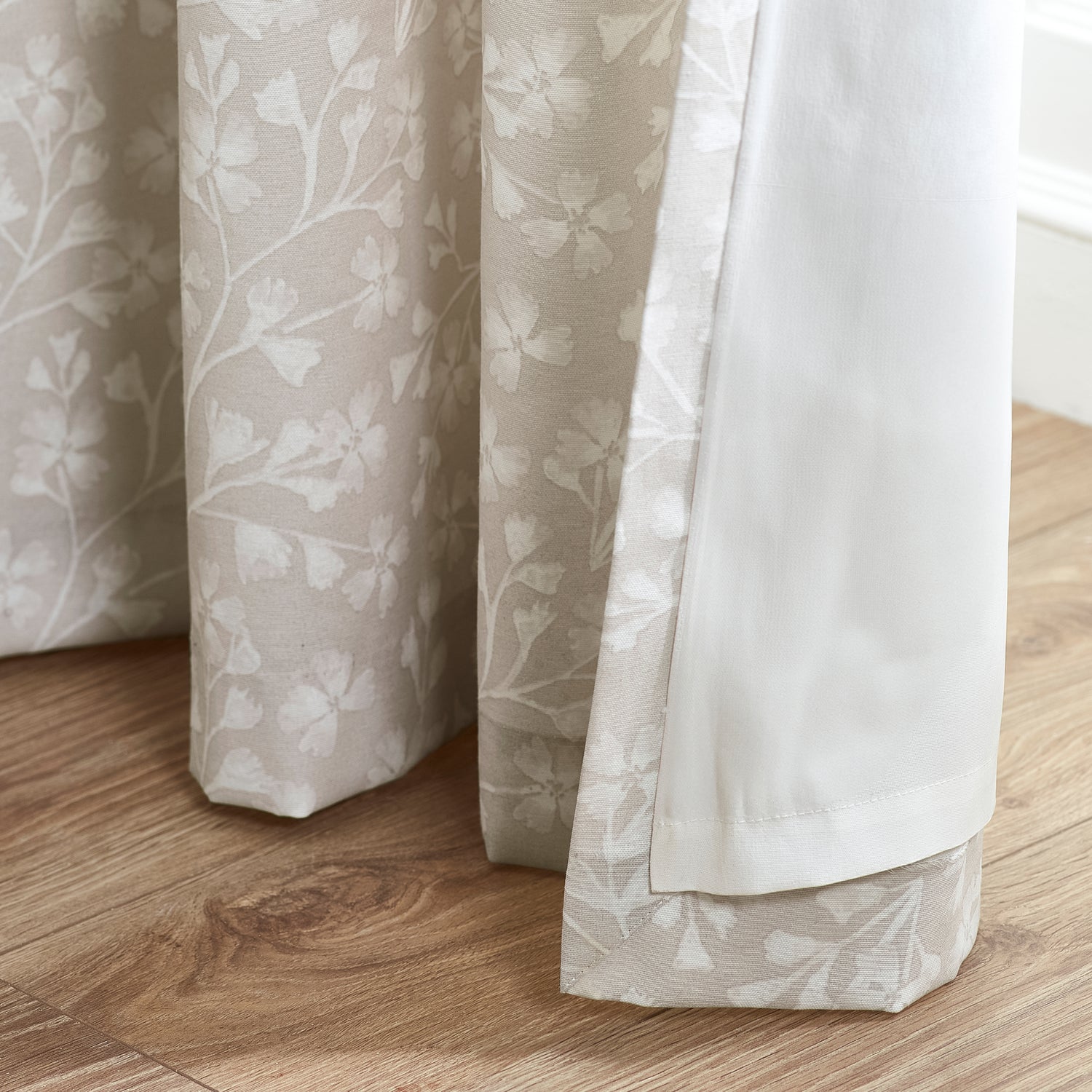 Catherine Lansfield Brooke Floral Ready Made Pencil Pleat Curtains Natural