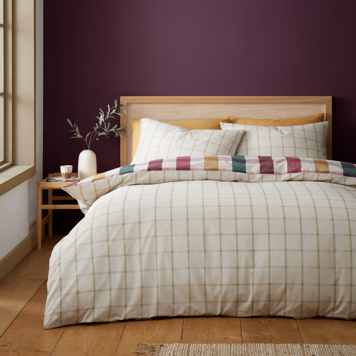 Catherine Lansfield Autumn Check Duvet Cover Bedding Set Plum
