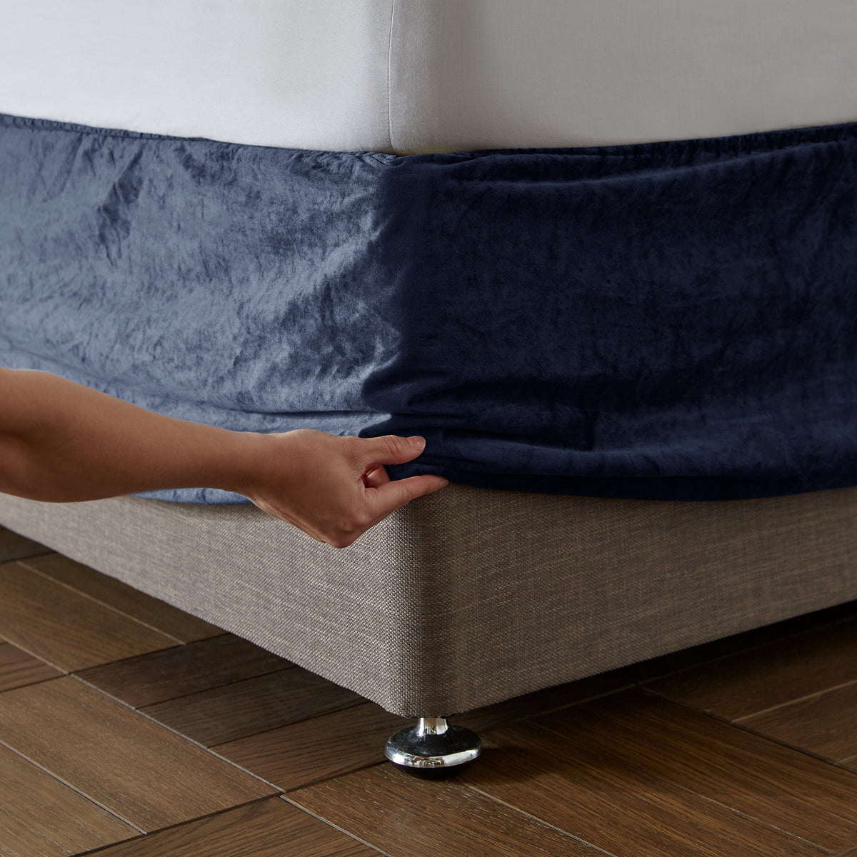 Catherine Lansfield Kingsley Matt Velvet Divan Base Wrap Duvet Cover Bedding Set Navy
