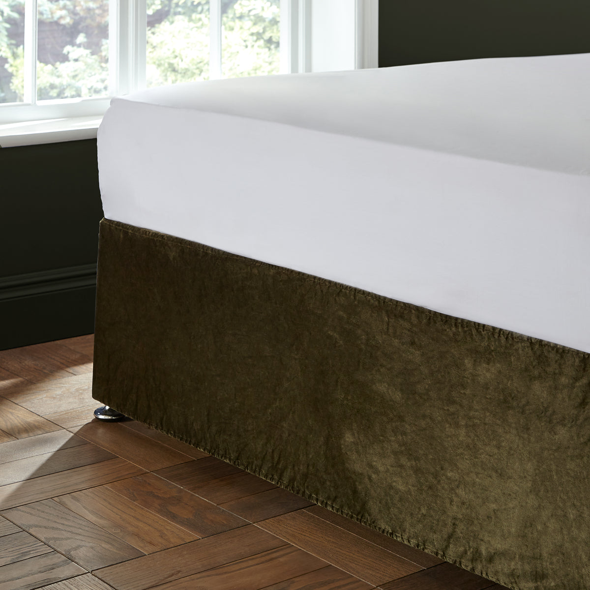 Catherine Lansfield Kingsley Matt Velvet Divan Base Wrap Duvet Cover Bedding Set Olive