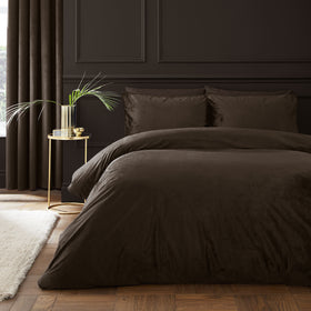 Catherine Lansfield Kingsley Matt Velvet Duvet Cover Bedding Set Chocolate