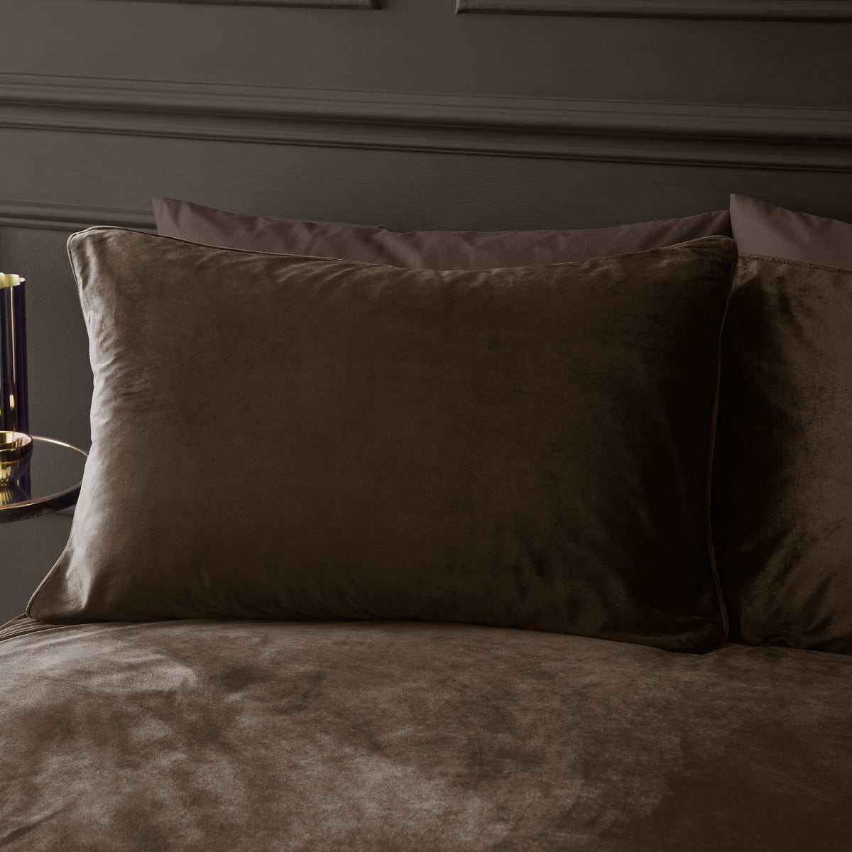 Catherine Lansfield Kingsley Matt Velvet Duvet Cover Bedding Set Chocolate