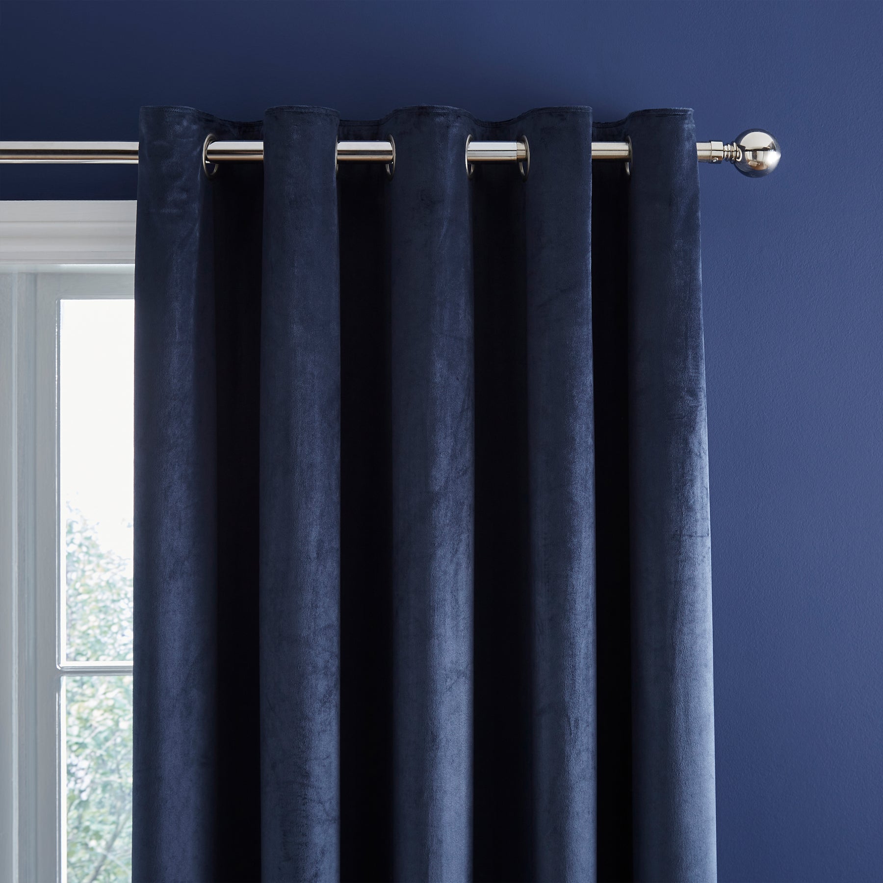 Catherine Lansfield Kingsley Matt Velvet Ready Made Eyelet Curtains 66 x 90 Navy