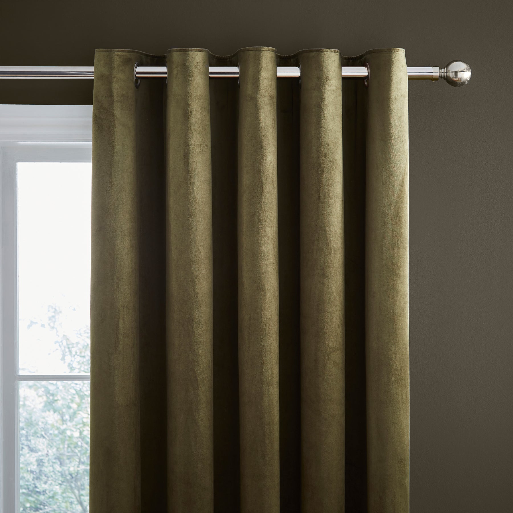 Catherine Lansfield Kingsley Matt Velvet Ready Made Eyelet Curtains 66 x 90 Olive