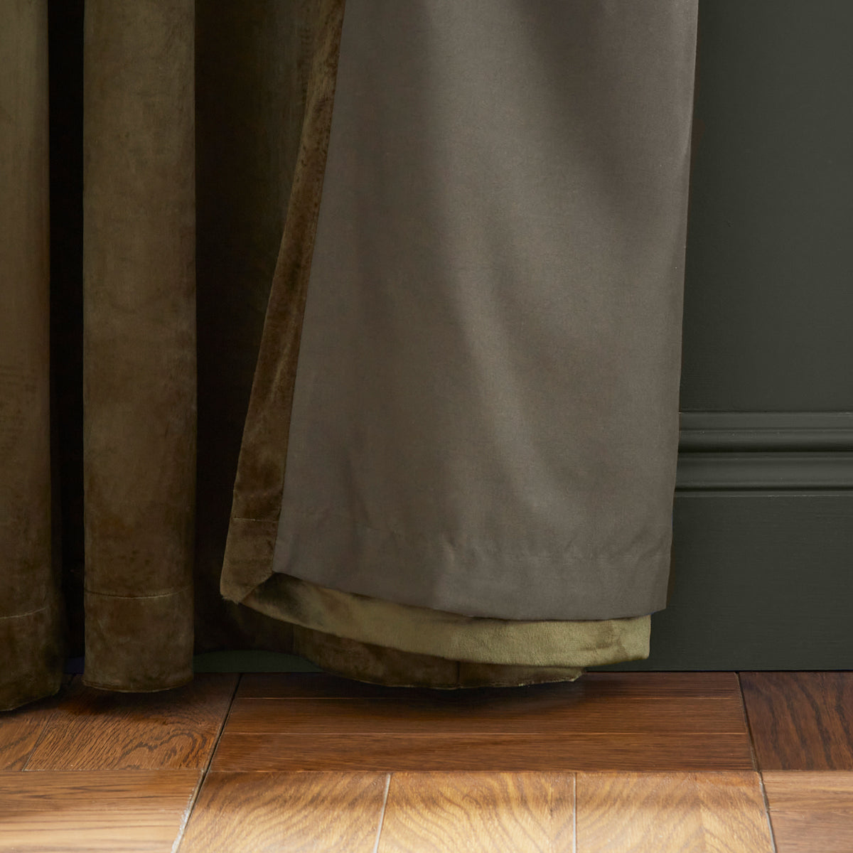 Catherine Lansfield Kingsley Matt Velvet Ready Made Eyelet Curtains 66 x 90 Olive