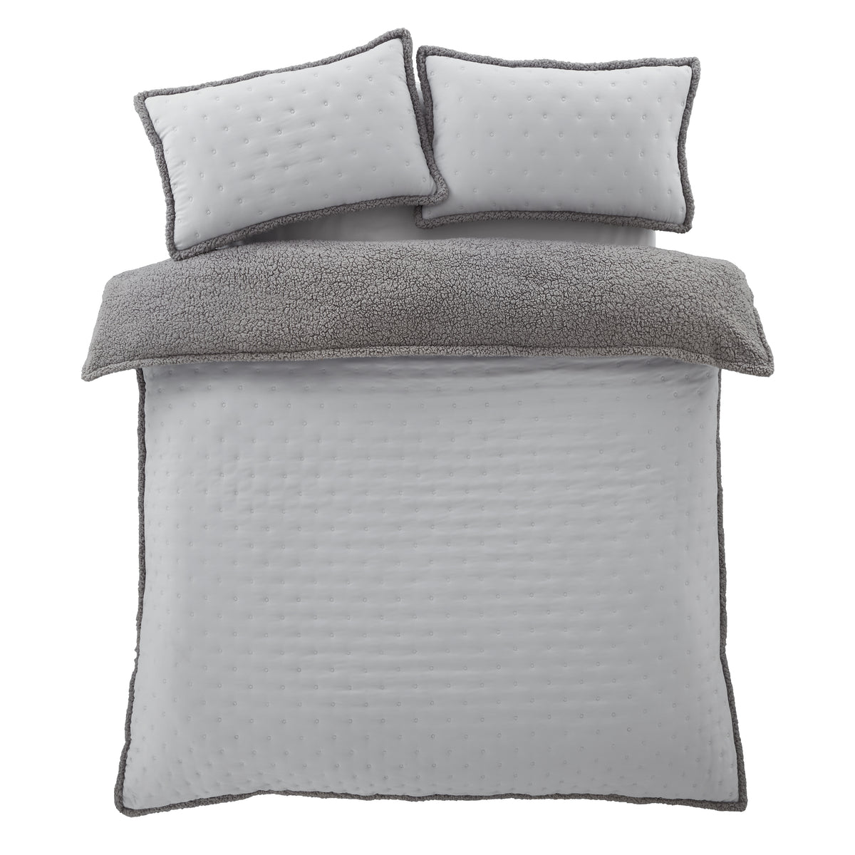 Catherine Lansfield Cosi Nori Sherpa Bedspread 220cm x 230cm Silver