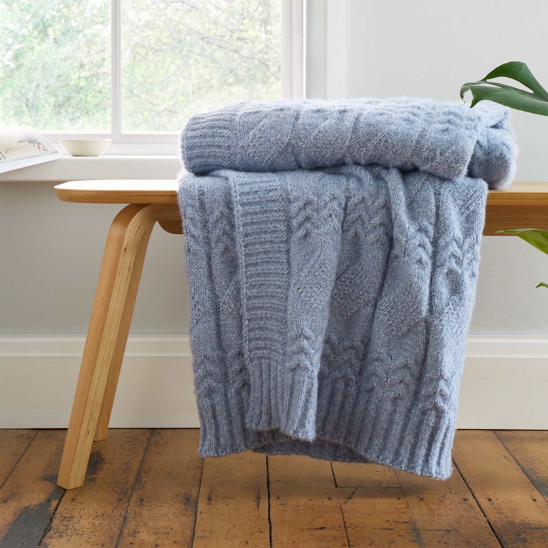 Bianca Cable Knit 150cm x 200cm Throw Blue