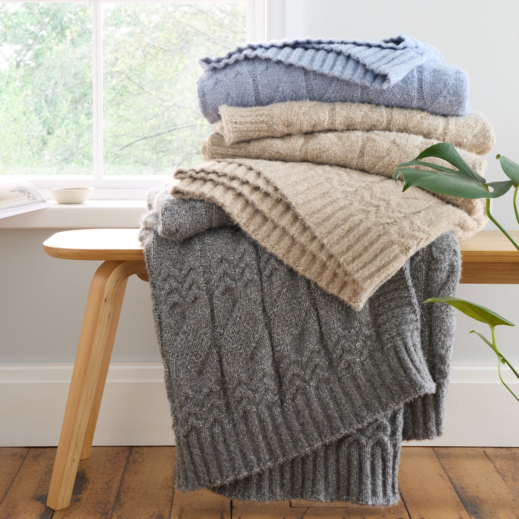 Bianca Cable Knit 150cm x 200cm Throw Blue