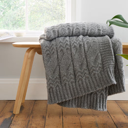 Bianca Cable Knit 150cm x 200cm Throw Grey