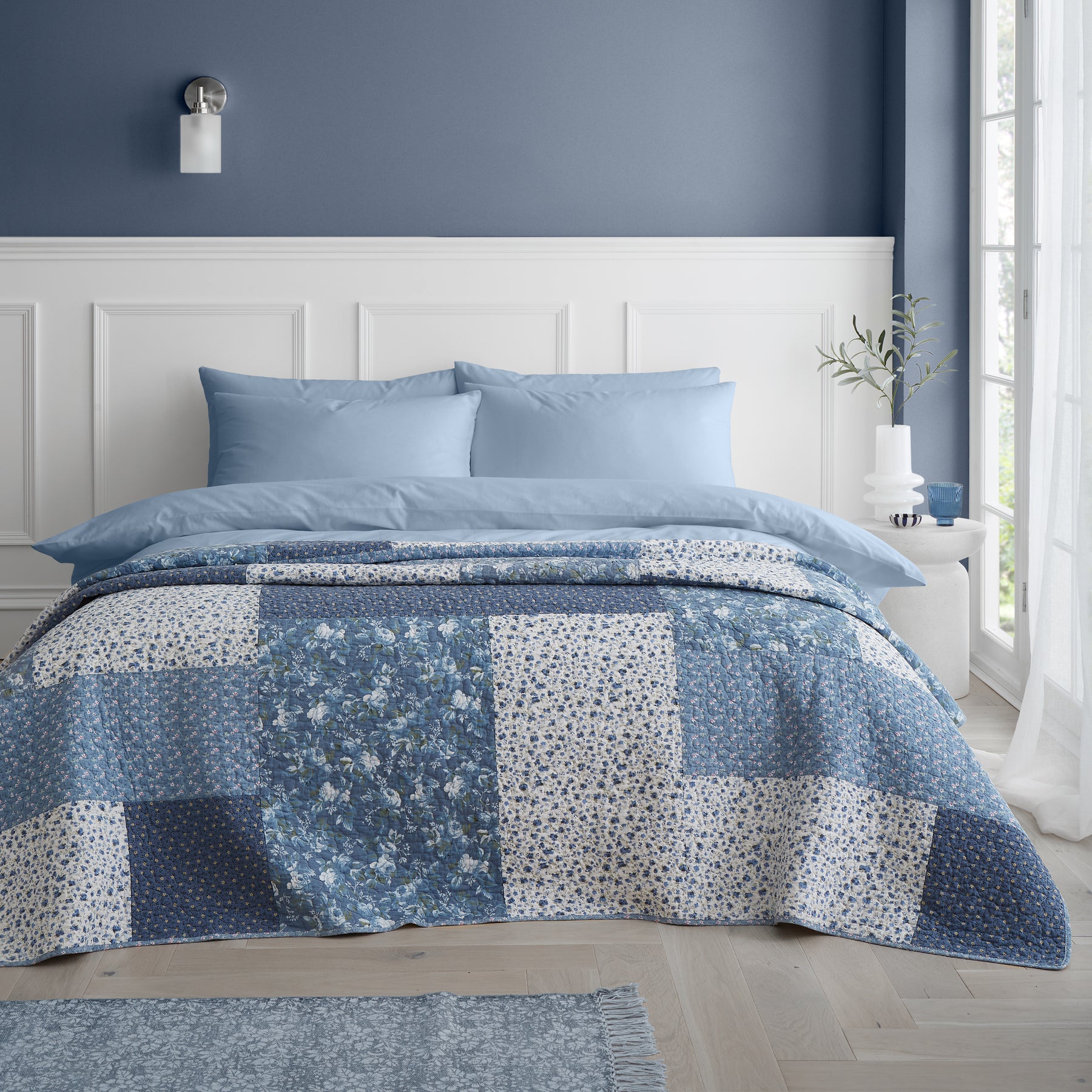 Bianca Limited Edition 220cm x 230cm Patchwork Bedspread Blue