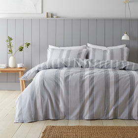 Bianca Brushed Ticking Stripe Duvet Cover Bedding Set Grey